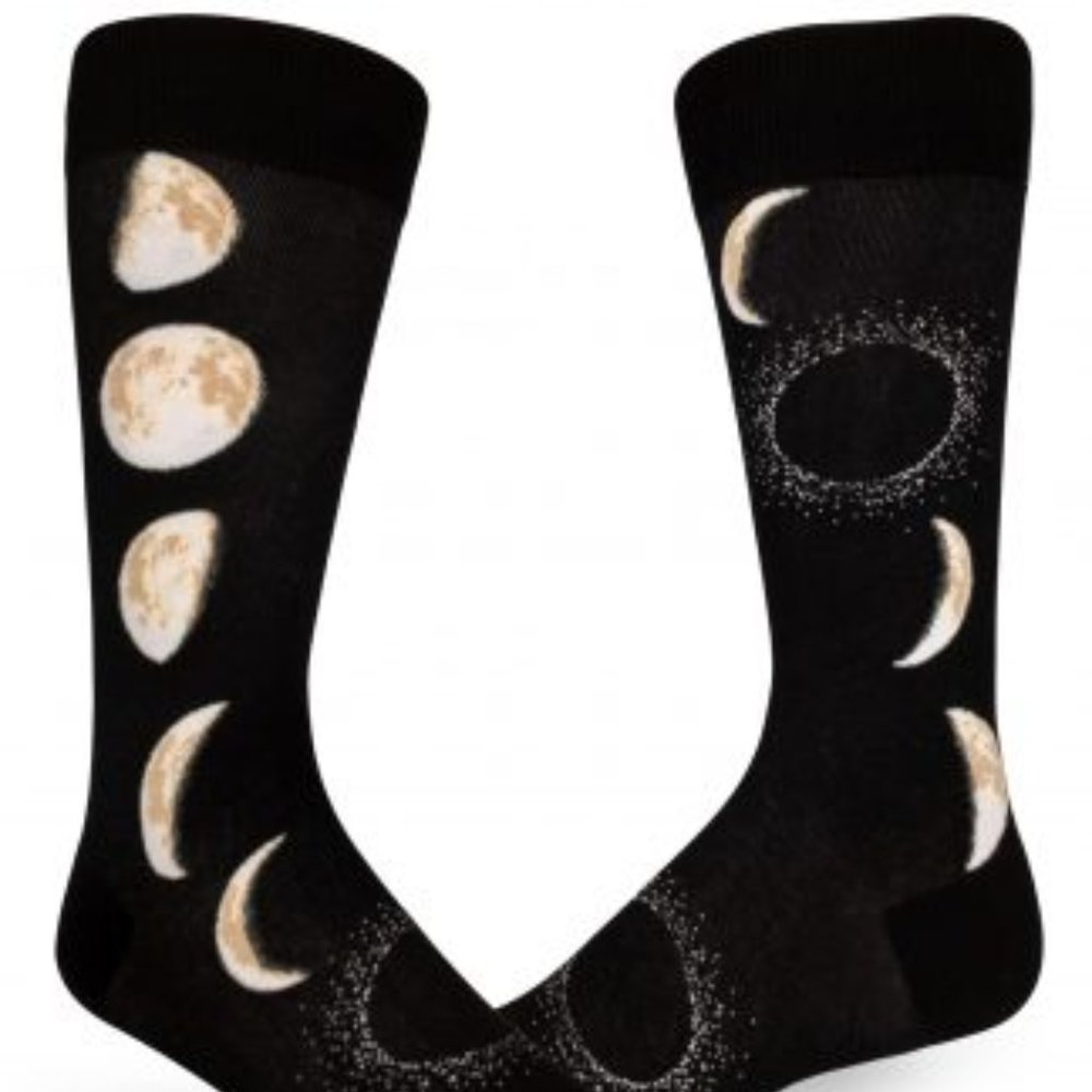 NWT Men's/Unisex Crew Length Moon Phases Socks LG size Planets Science Celestial